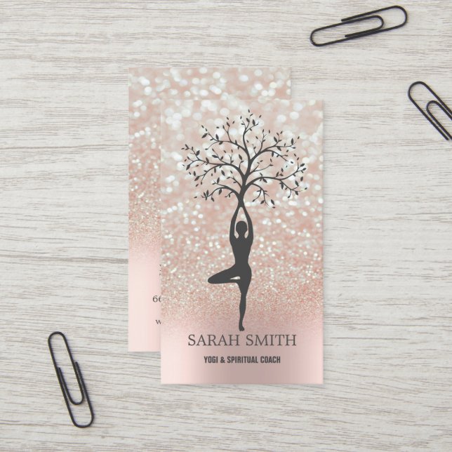 Carte De Visite Elégant Cute Elégant Bokeh Diamonds Yoga (Devant/Arrière en situation)