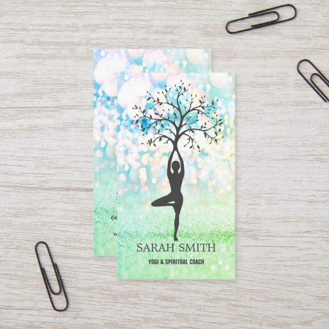 Carte De Visite Elégant Cute Elégant Bokeh Diamonds Yoga (Devant/Arrière en situation)