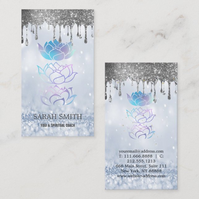 Carte De Visite Élégant Cute Elegant Bokeh holographique Lotus (Devant / Derrière)