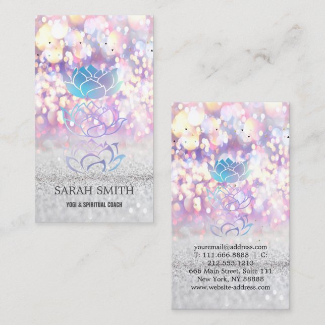 Carte De Visite Élégant Cute Elegant Bokeh holographique Lotus (Devant / Derrière)