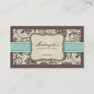 Carte De Visite Elégant Damas Moderne Brown, vert et beige