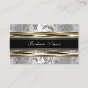 Carte De Visite Elégant Damask Silver Pewter Chrome Metal Noir