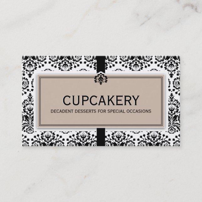 CARTE DE VISITE élégant damassé noir latte brun (Devant)