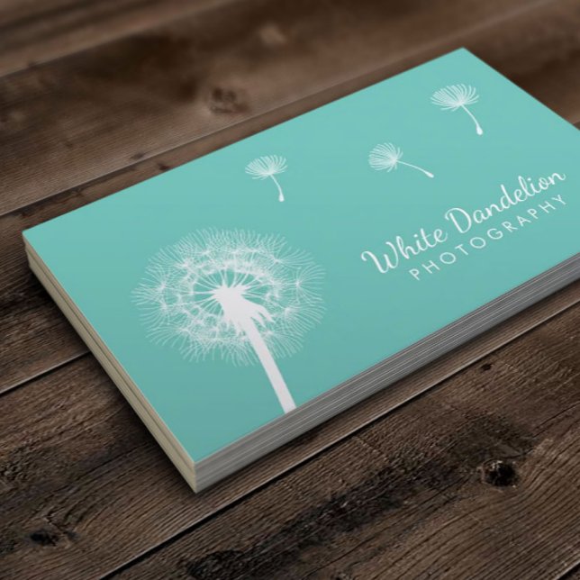 Carte De Visite Élégant Dandelion Lumière Photographie Turquoise (Créateur téléchargé)