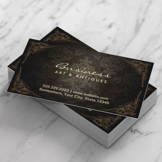 Carte De Visite Elégant Dark Damask Art & Antique Dealer (Créateur téléchargé)