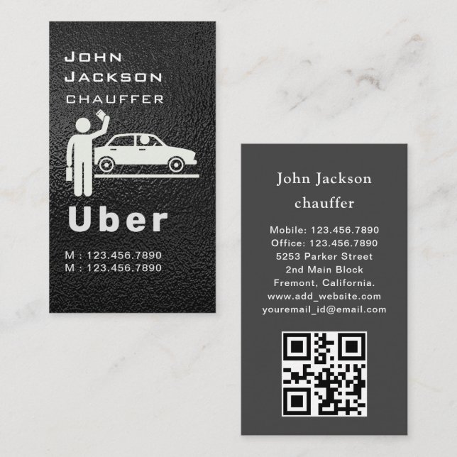 Carte De Visite Elegant Dark Taxi Driver/Chauffeur QR Code (Devant / Derrière)