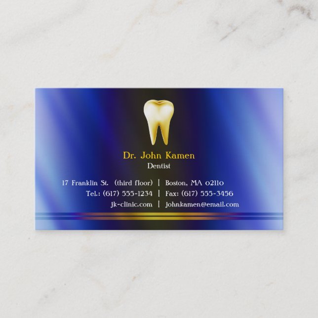Carte De Visite Elégant Dental Blue Gold (Devant)