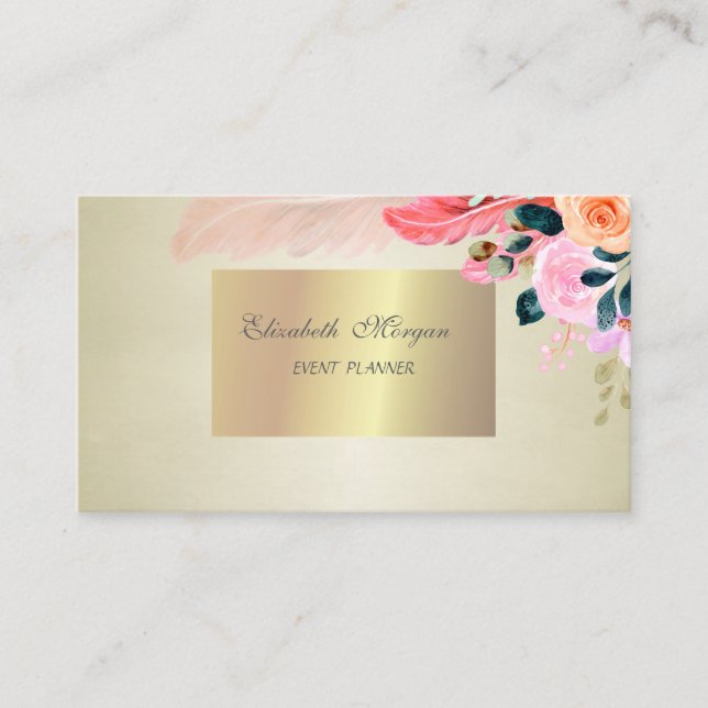 Carte De Visite Élégant Design Chic, Plumes de fleurs (Devant)