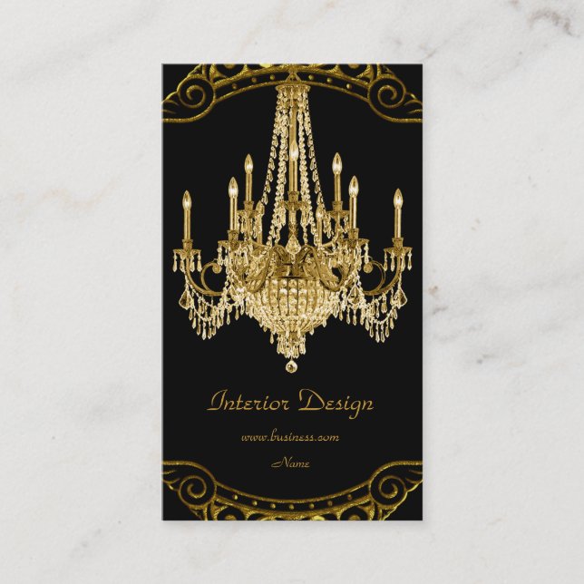Carte De Visite Elégant Design d'intérieur de lustre noir or (Devant)