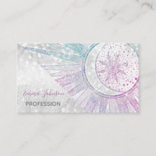 Carte De Visite Élégant design en argent de Sun Moon Mandala