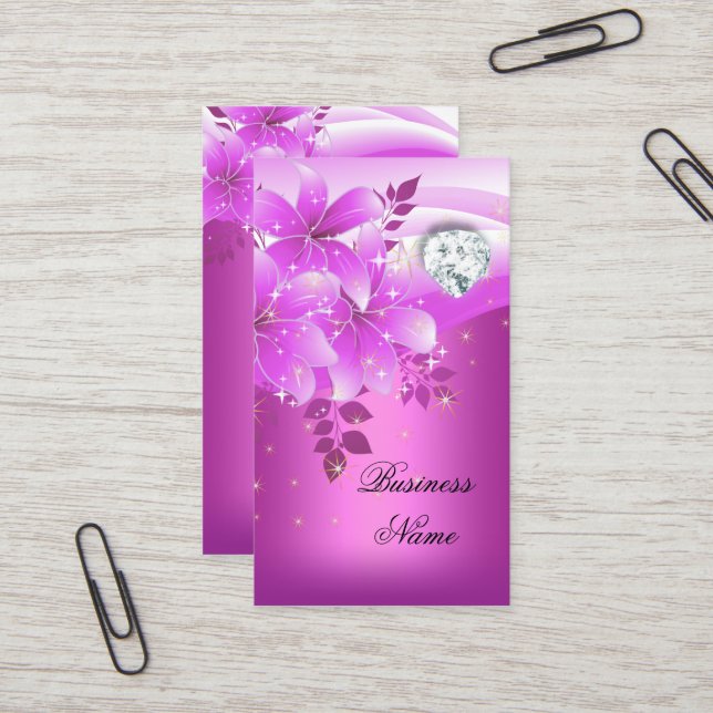 Carte De Visite Élégant diamant floral rose (Devant/Arrière en situation)