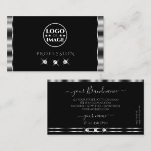 Carte De Visite Élégant diamants argenté noir brillant avec logo