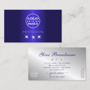 Carte De Visite Élégant Diamants étincelants d'argent bleu avec lo