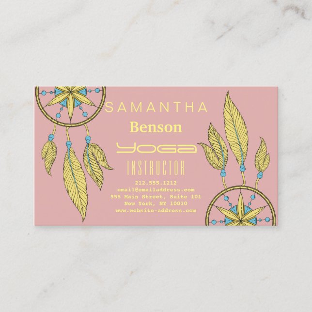 Carte De Visite Elégant Dream Catcher Feathers Yoga Instructor (Devant)