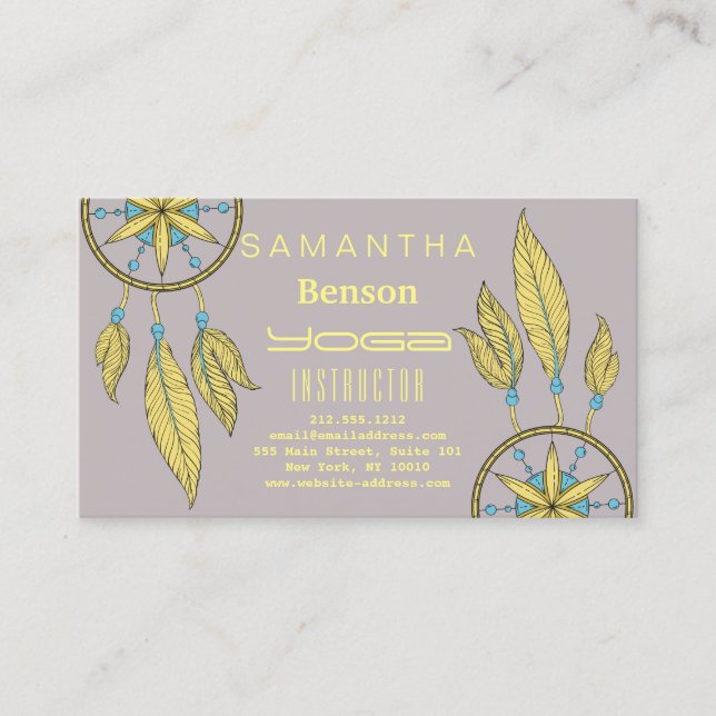 Carte De Visite Elégant Dream Catcher Feathers Yoga Instructor (Devant)