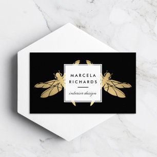 Carte De Visite Elégant Duo de libellules d'or Faux sur Black