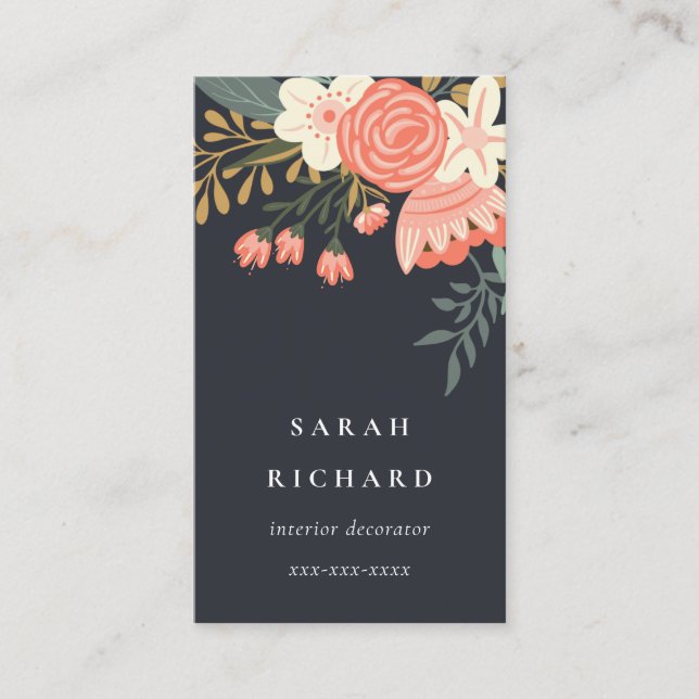 Carte De Visite Elégant Dusky Orange Blush Black Ambrosia Floral (Devant)