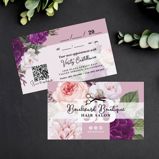 Carte De Visite Elégant Dusty Mauve Floral Rendez-vous aux cheveux (Créateur téléchargé)