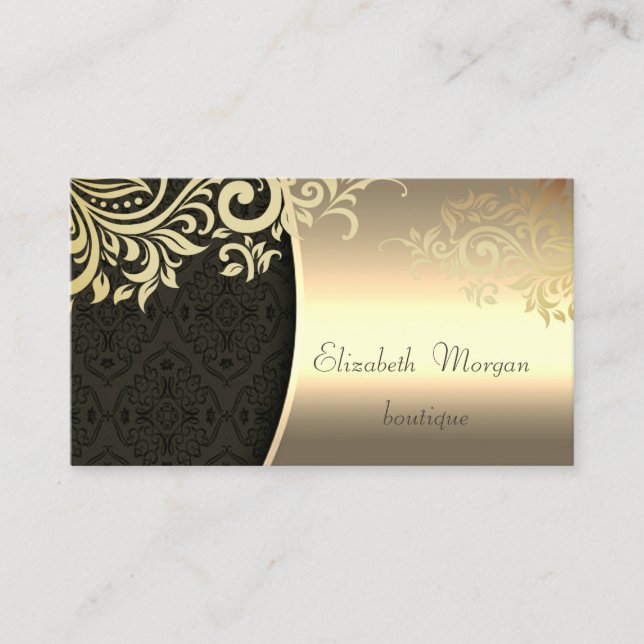 Carte De Visite Élégant élégant Damask Gold Floral (Devant)