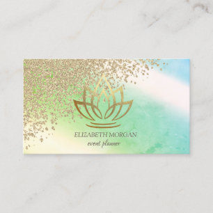 Carte De Visite Élégant élégant Diamants Or Lotus Ombre Vert