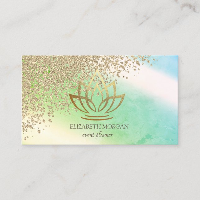 Carte De Visite Élégant élégant Diamants Or Lotus Ombre Vert (Devant)