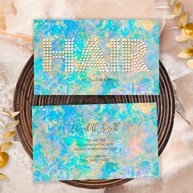 Carte De Visite Élégant élégant Diamants Or Opal Pierre (Front and Back)