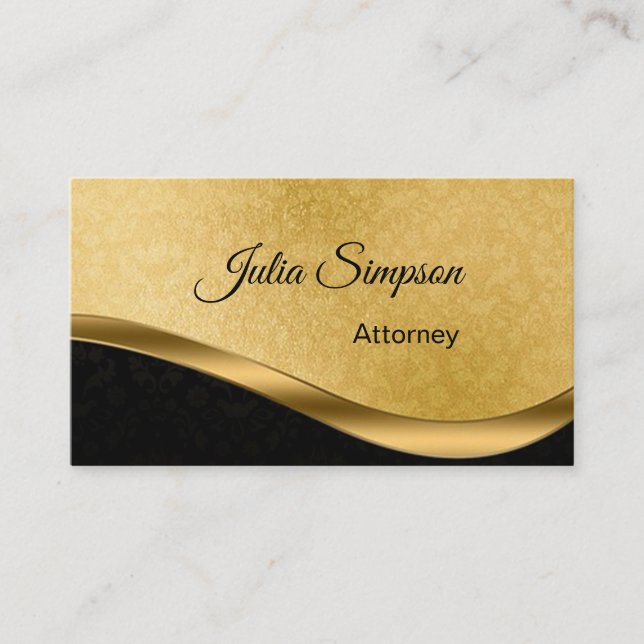 Carte De Visite Elégant, élégant, Gold & Black Damask, Attorney (Devant)