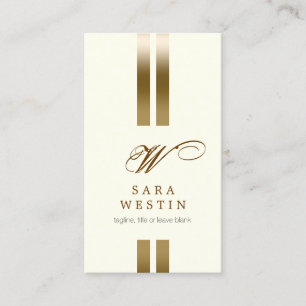 Carte De Visite Elegant Elegant GoldStripe ScriptMonogramme