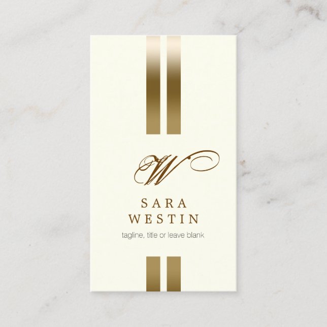 Carte De Visite Elegant Elegant GoldStripe ScriptMonogramme (Devant)
