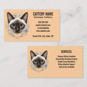 Carte De Visite Élégant élevage de chats siamois minimaliste perso