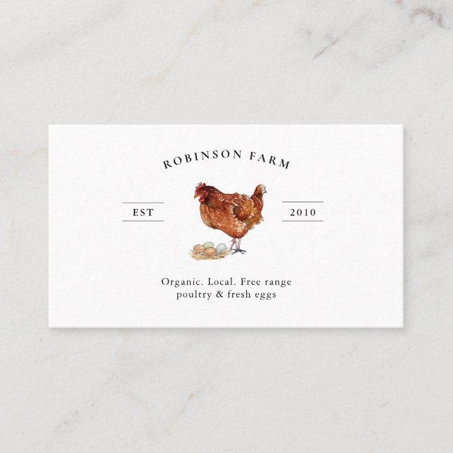 Carte De Visite Élégant élevage de poulets et d'oeufs frais (Devant)