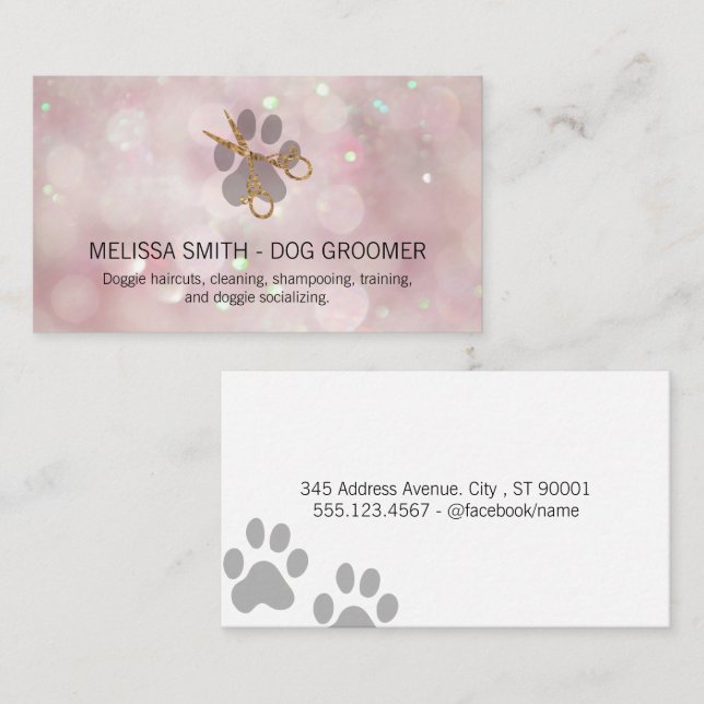 Carte De Visite Élégant éleveur de chiens | Pink Bokeh (Devant / Derrière)