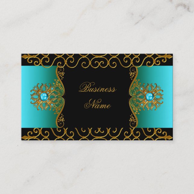 Carte De Visite Élégant Elite Classy Turquoise Blue Black Gold (Devant)