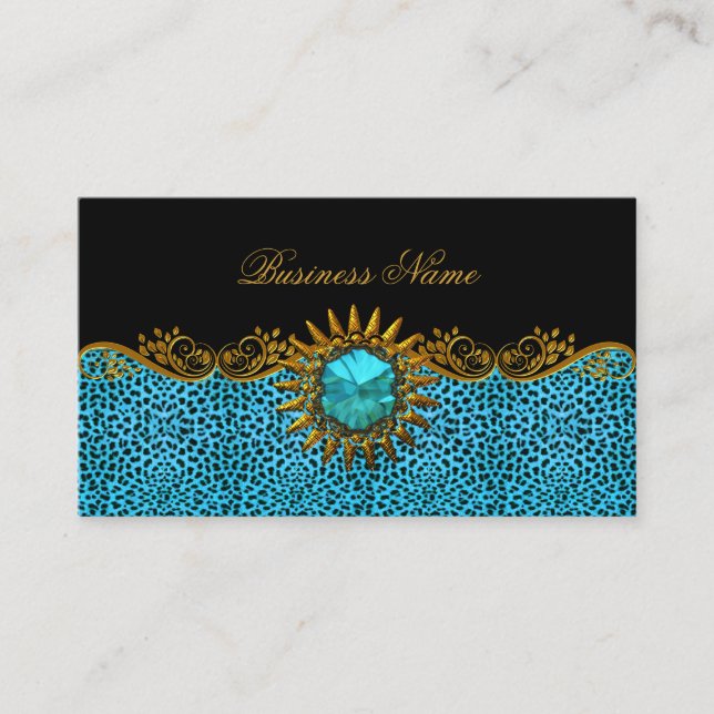 Carte De Visite Élégant Elite Classy Turquoise Blue Black Gold Leo (Devant)