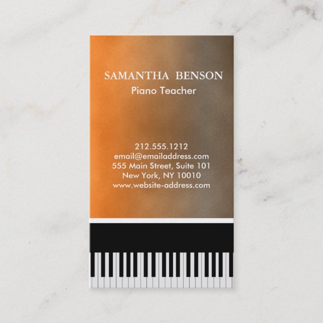 Carte De Visite Élégant enseignant de piano à rayures noires moder (Devant)
