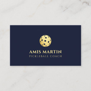 Carte De Visite Élégant entraîneur bleu marine et or de Pickleball