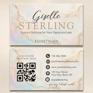 Carte De Visite Élégant esthéticien Pearl Opal Script or
