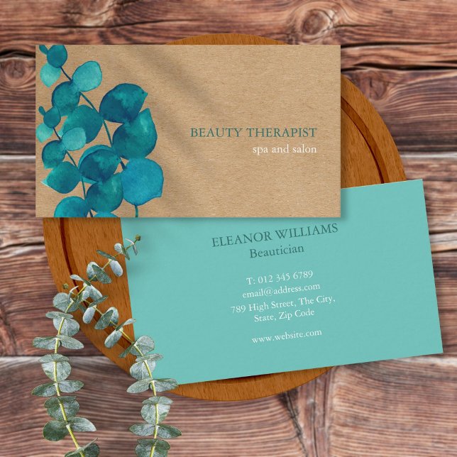 Carte De Visite Elégant Eucalyptus Feuille Rustic Kraft (Elegant Eucalyptus Leaves Rustic Kraft Business Card)