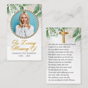 Carte De Visite Elégant Eucalyptus Photo Funeral Prayer Card