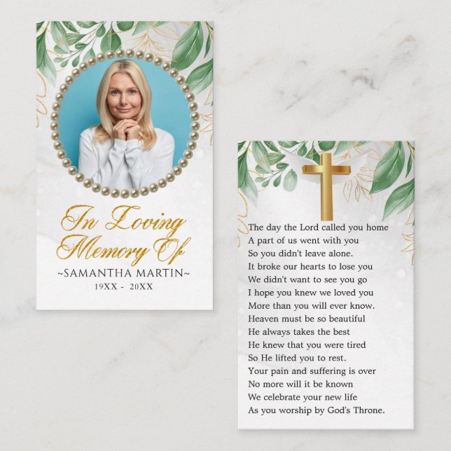 Carte De Visite Elégant Eucalyptus Photo Funeral Prayer Card (Devant / Derrière)