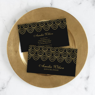 Carte De Visite Élégant événement Black Faux Gold Motif géométriqu