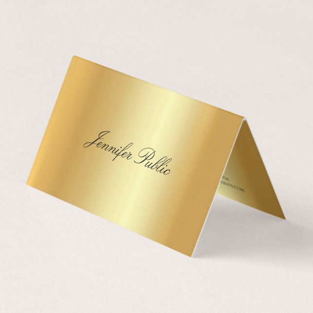 Carte De Visite Élégant Faux Gold Calligraphié Modèle moderne (Devant)