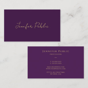 Carte De Visite Élégant Faux Gold Calligraphie Script Texte Violet
