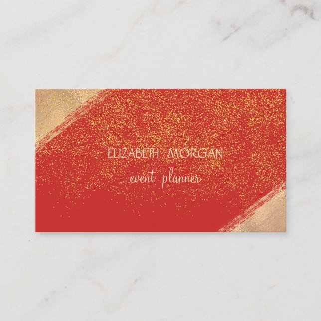 Carte De Visite Elégant Faux Gold Confetti, Rouge (Devant)