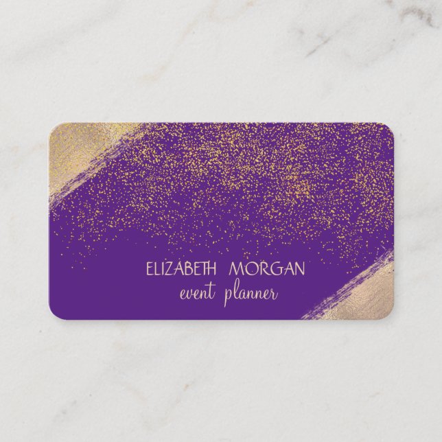 Carte De Visite Elégant Faux Gold Confetti, Violet (Devant)