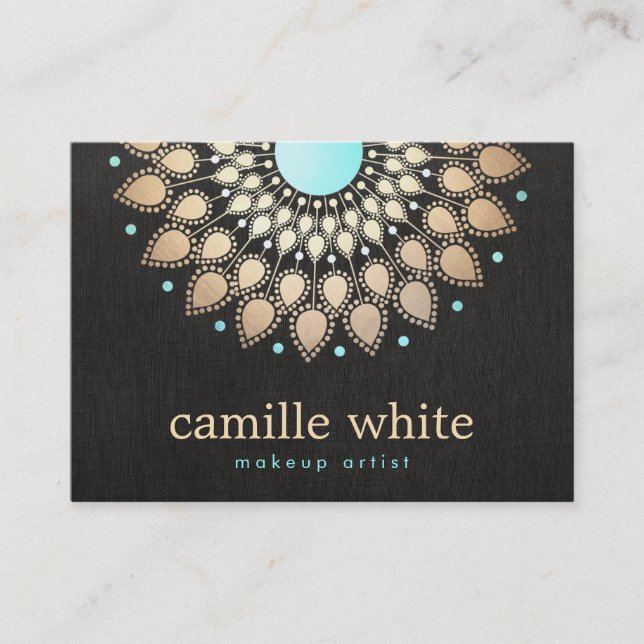 Carte De Visite Élégant Faux Gold Foil Lotus Black (Devant)