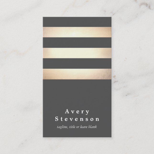 Carte De Visite Élégant Faux Gold Foil rayé moderne gris foncé (Devant)