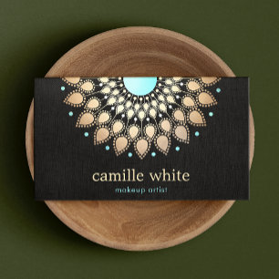 Carte De Visite Elégant Faux Gold Lotus Flower Black