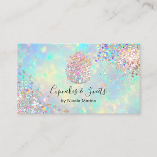 Carte De Visite Elégant Faux Holographique Opal Cupcake Chef boula
