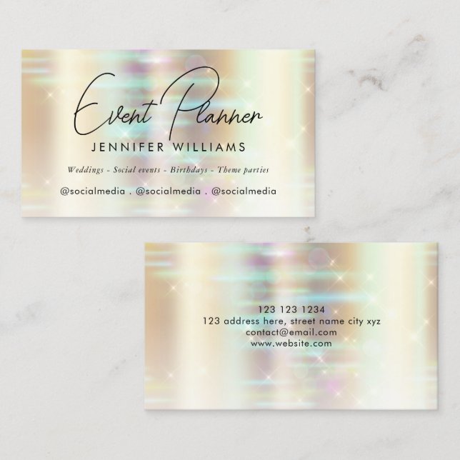 Carte De Visite Élégant Faux Metallic Gold Bokeh Planificateur d'é (Devant / Derrière)